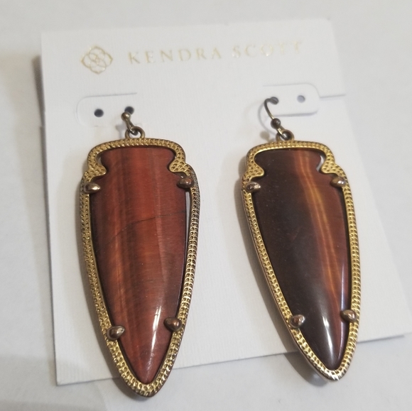 Rare Kendra Scott Tigers Eye Skylar Earrings - Picture 3 of 6